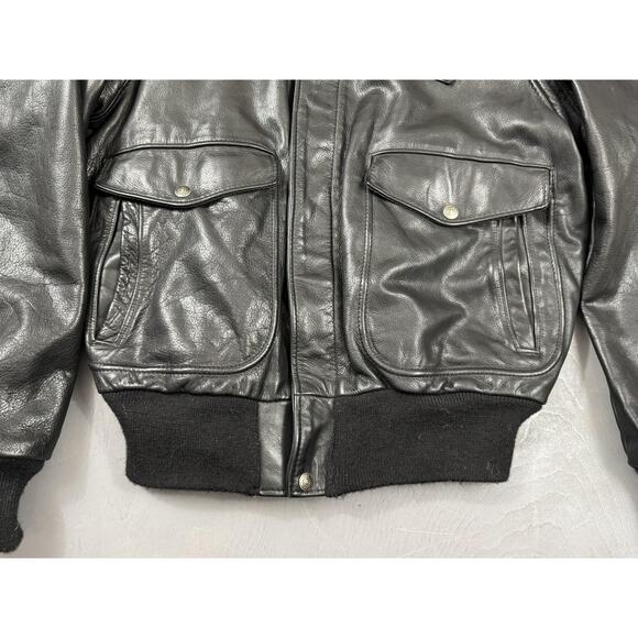 Vintage Harley Davidson Schott Jacket Mens 38 Black Leather Bomber 2000s A-2 - Picture 3 of 16